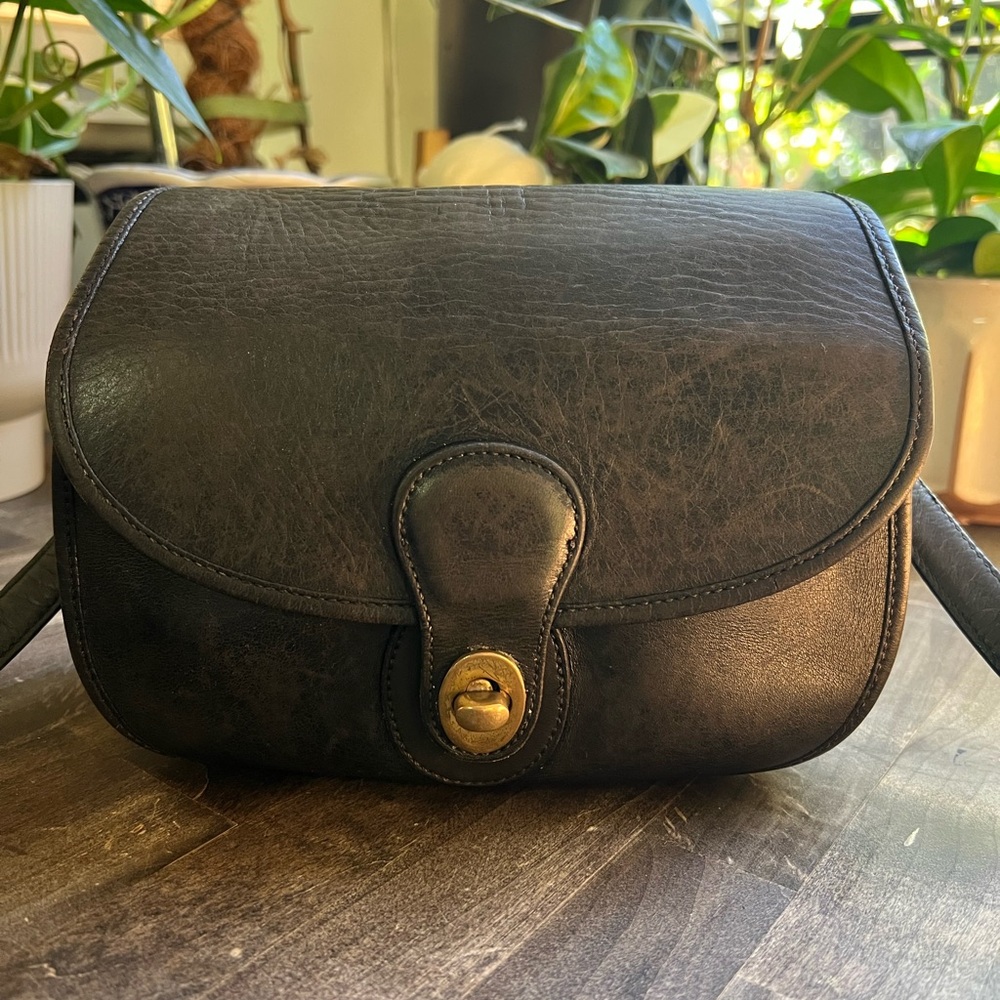 Vintage Black Leather Prairie Crossbody Bag